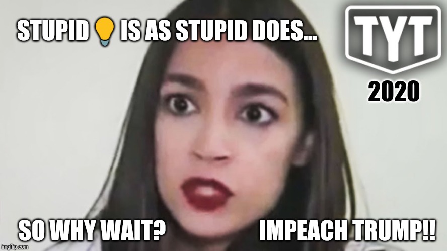 Freakin' Impeach Trump! | STUPID💡IS AS STUPID DOES... 2020; SO WHY WAIT?                     IMPEACH TRUMP!! | image tagged in aoc,words of wisdom,impeach trump,like a boss,election 2020,special kind of stupid | made w/ Imgflip meme maker