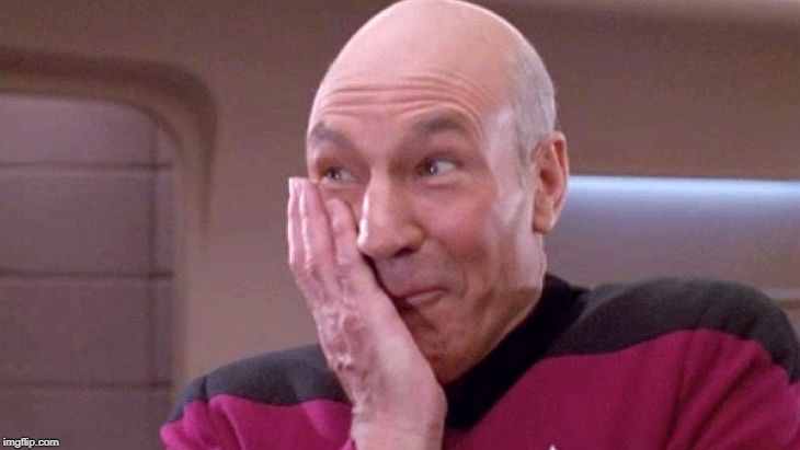 picard grin | image tagged in picard grin | made w/ Imgflip meme maker