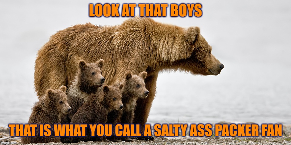 Teach Your Children | LOOK AT THAT BOYS; THAT IS WHAT YOU CALL A SALTY ASS PACKER FAN | image tagged in bears,chicago bears,salty ass packer fans,packer fans,packers,green bay packers | made w/ Imgflip meme maker