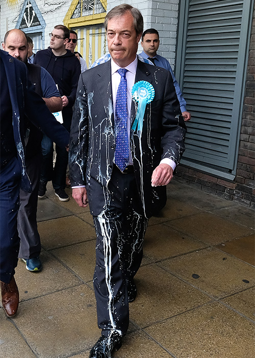 High Quality Nigel Farage Milkshake Attack Blank Meme Template