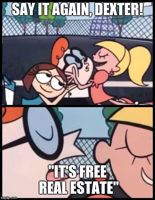 Say it Again, Dexter | SAY IT AGAIN, DEXTER! "IT'S FREE REAL ESTATE" | image tagged in memes,say it again dexter | made w/ Imgflip meme maker