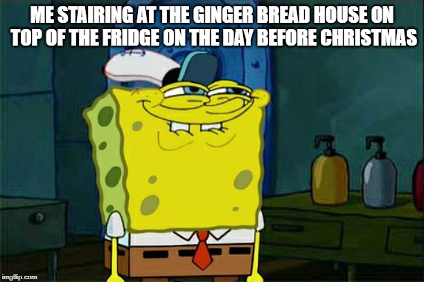 Don't You Squidward | ME STAIRING AT THE GINGER BREAD HOUSE ON TOP OF THE FRIDGE ON THE DAY BEFORE CHRISTMAS | image tagged in memes,dont you squidward | made w/ Imgflip meme maker