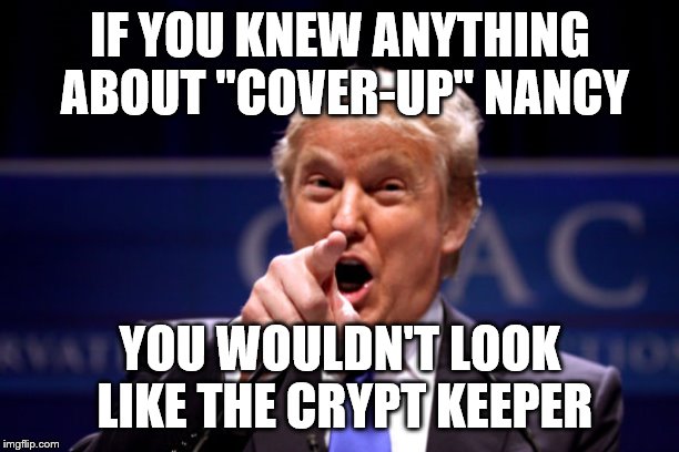 Your President BWHA-HA-HA! | IF YOU KNEW ANYTHING ABOUT "COVER-UP" NANCY YOU WOULDN'T LOOK LIKE THE CRYPT KEEPER | image tagged in your president bwha-ha-ha | made w/ Imgflip meme maker
