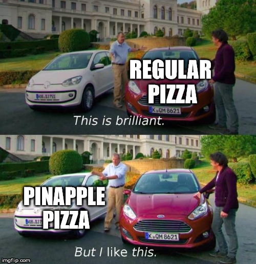 And May the Argument begin anew! | REGULAR PIZZA; PINAPPLE PIZZA | image tagged in this is brilliant but i like this,pinapplepizza | made w/ Imgflip meme maker