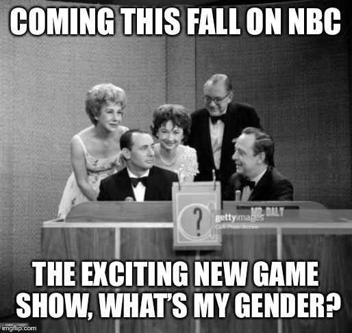 Game show | COMING THIS FALL ON NBC; THE EXCITING NEW GAME SHOW, WHAT’S MY GENDER? | image tagged in whats my gender | made w/ Imgflip meme maker