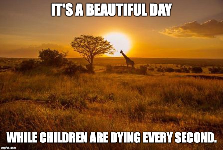 IT'S A BEAUTIFUL DAY; WHILE CHILDREN ARE DYING EVERY SECOND. | image tagged in memes,truth,whatever | made w/ Imgflip meme maker