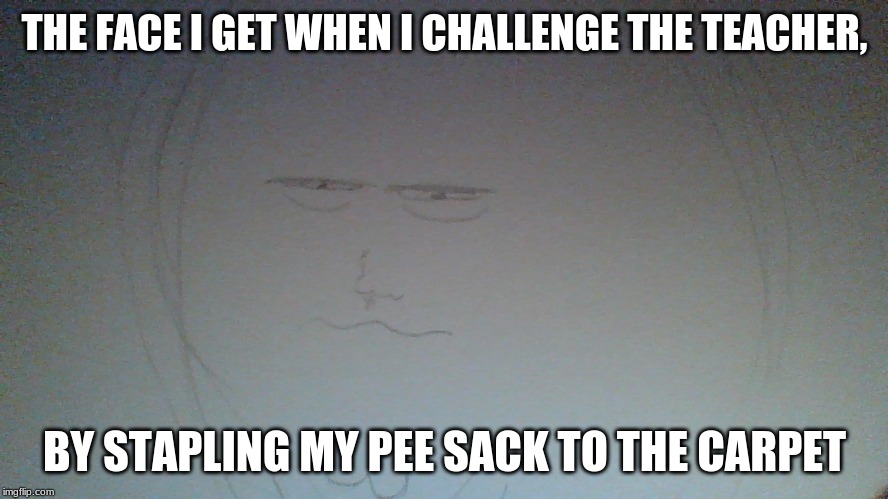 Cringe boy | THE FACE I GET WHEN I CHALLENGE THE TEACHER, BY STAPLING MY PEE SACK TO THE CARPET | image tagged in cringe worthy | made w/ Imgflip meme maker
