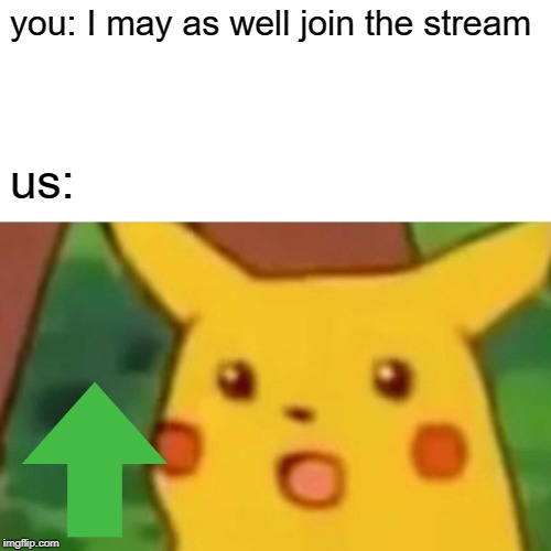 Surprised Pikachu Meme | you: I may as well join the stream us: | image tagged in memes,surprised pikachu | made w/ Imgflip meme maker