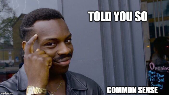 Roll Safe Think About It | TOLD YOU SO; COMMON SENSE | image tagged in memes,roll safe think about it | made w/ Imgflip meme maker