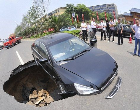 Car in a hole Blank Meme Template