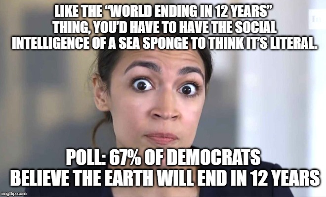 AlexanDraino Occasional-Cortex | LIKE THE “WORLD ENDING IN 12 YEARS” THING, YOU’D HAVE TO HAVE THE SOCIAL INTELLIGENCE OF A SEA SPONGE TO THINK IT’S LITERAL. POLL: 67% OF DEMOCRATS BELIEVE THE EARTH WILL END IN 12 YEARS | image tagged in alexandraino occasional-cortex | made w/ Imgflip meme maker