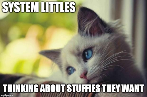 Sad cat | SYSTEM LITTLES; THINKING ABOUT STUFFIES THEY WANT | image tagged in sad cat | made w/ Imgflip meme maker