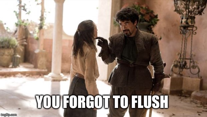 What Do We Say To | YOU FORGOT TO FLUSH | image tagged in what do we say to | made w/ Imgflip meme maker