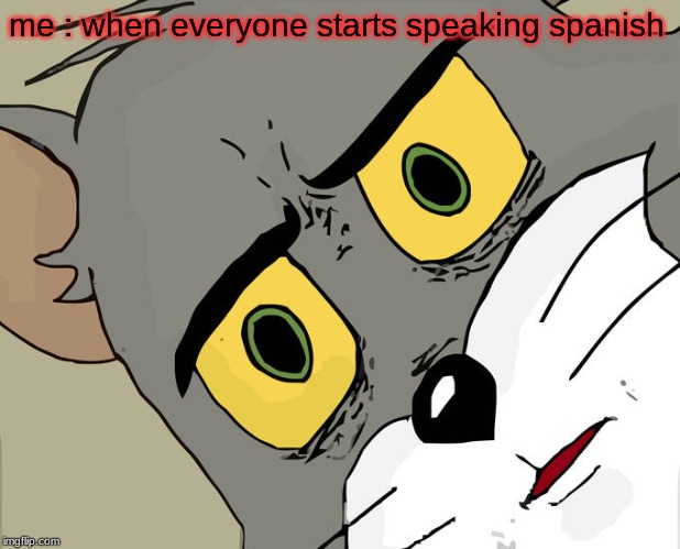 Unsettled Tom Meme | me : when everyone starts speaking spanish | image tagged in memes,unsettled tom | made w/ Imgflip meme maker