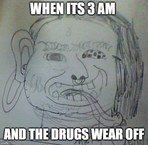 manlady | WHEN ITS 3 AM; AND THE DRUGS WEAR OFF | image tagged in manlady | made w/ Imgflip meme maker