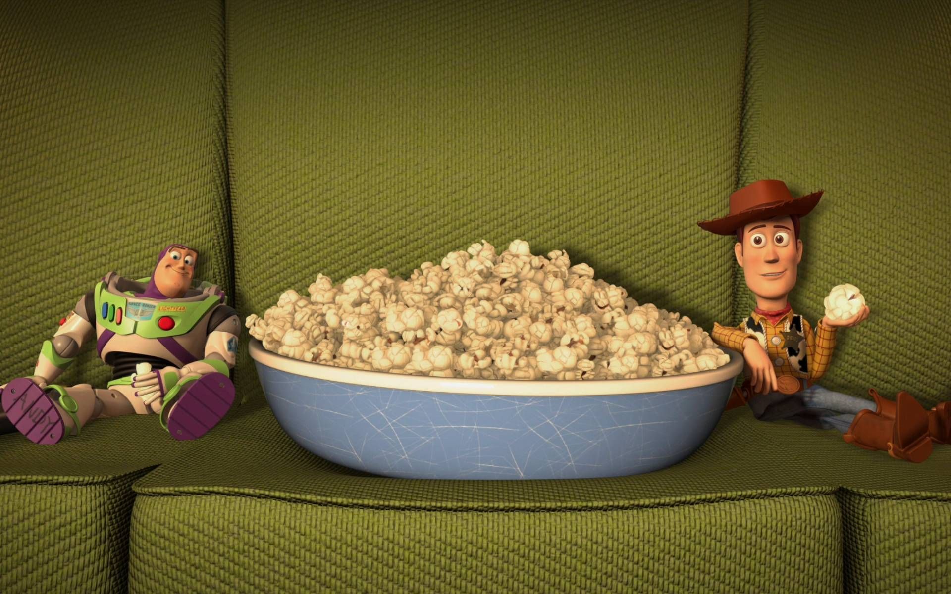 High Quality Woody and Buzz eating popcorn Blank Meme Template
