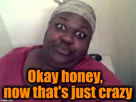 Black woman | Okay honey,  now that's just crazy | image tagged in black woman | made w/ Imgflip meme maker