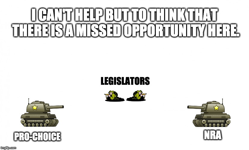 Fighting the wrong enemy! | I CAN'T HELP BUT TO THINK THAT THERE IS A MISSED OPPORTUNITY HERE. LEGISLATORS; NRA; PRO-CHOICE | image tagged in political crossfire,pro-choice,nra,legislation | made w/ Imgflip meme maker