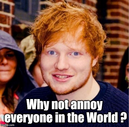 Ed Sheeran | Why not annoy everyone in the World ? | image tagged in ed sheeran | made w/ Imgflip meme maker