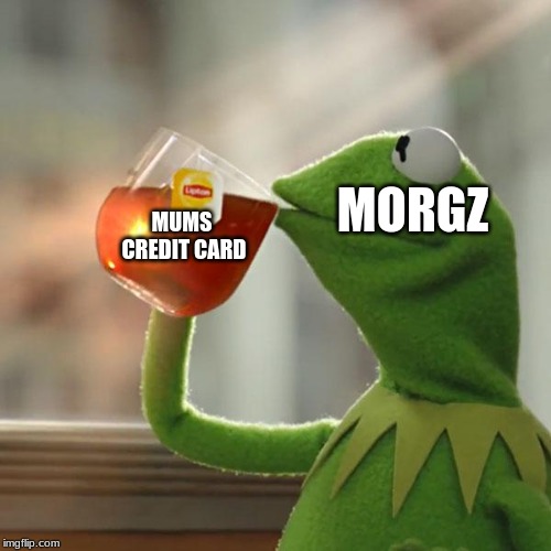 But That's None Of My Business Meme | MORGZ; MUMS CREDIT CARD | image tagged in memes,but thats none of my business,kermit the frog | made w/ Imgflip meme maker