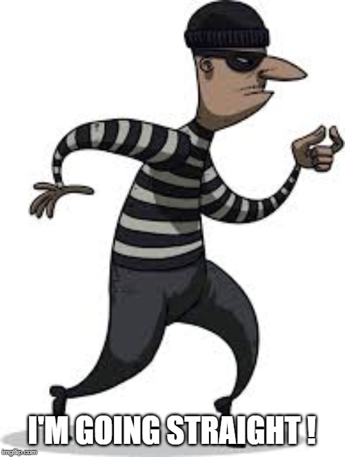 burglar | I'M GOING STRAIGHT ! | image tagged in burglar | made w/ Imgflip meme maker