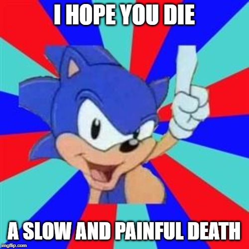 Sonic sez | I HOPE YOU DIE A SLOW AND PAINFUL DEATH | image tagged in sonic sez | made w/ Imgflip meme maker