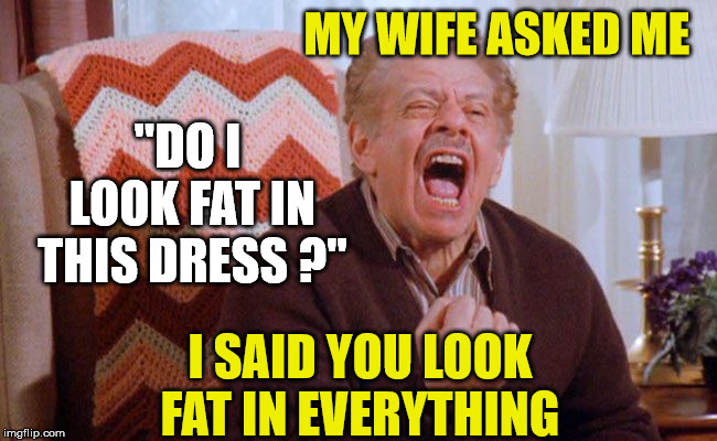 MY WIFE ASKED ME I SAID YOU LOOK FAT IN EVERYTHING "DO I LOOK FAT IN THIS DRESS ?" | made w/ Imgflip meme maker