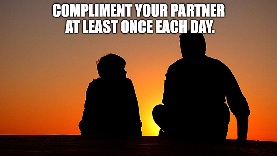 COMPLIMENT YOUR PARTNER AT LEAST ONCE EACH DAY. | image tagged in relationship advice,partner,bae | made w/ Imgflip meme maker
