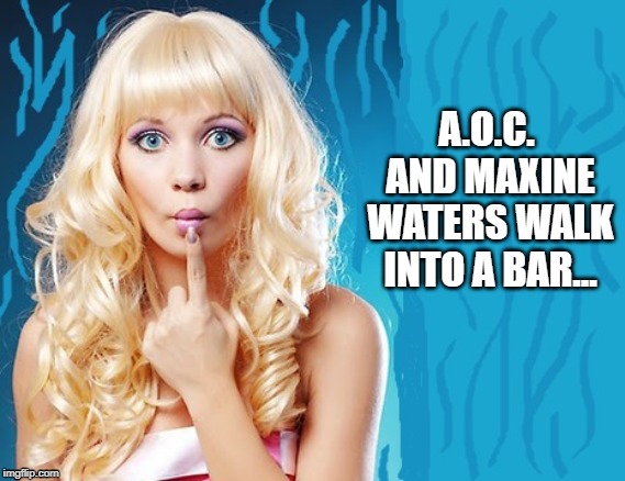 Blonde jokes | A.O.C. AND MAXINE WATERS WALK INTO A BAR... | image tagged in ditzy blonde,aoc,maxine waters,dumber than blonde | made w/ Imgflip meme maker