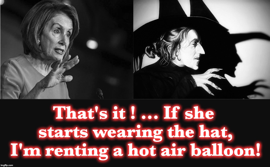 That's it ! ... If she starts wearing the hat, I'm renting a hot air balloon! | image tagged in pelosi,wizard of oz | made w/ Imgflip meme maker