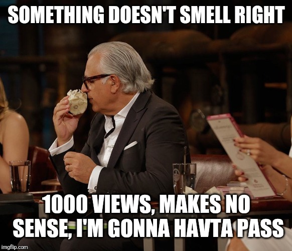 SOMETHING DOESN'T SMELL RIGHT 1000 VIEWS, MAKES NO SENSE, I'M GONNA HAVTA PASS | made w/ Imgflip meme maker
