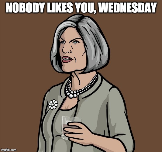 Mallory Archer | NOBODY LIKES YOU, WEDNESDAY | image tagged in mallory archer | made w/ Imgflip meme maker