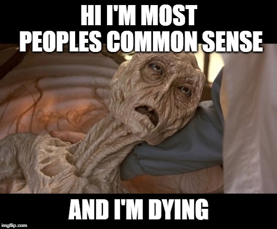 Alien Dying | HI I'M MOST PEOPLES COMMON SENSE AND I'M DYING | image tagged in alien dying | made w/ Imgflip meme maker
