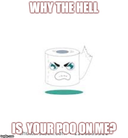 angry tp | WHY THE HELL; IS  YOUR POO ON ME? | image tagged in angry,tp,toilet,toilet humor,toilet paper,poop | made w/ Imgflip meme maker