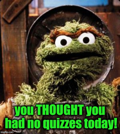 Oscar the Grouch | you THOUGHT you had no quizzes today! | image tagged in oscar the grouch | made w/ Imgflip meme maker