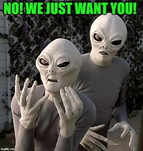 Aliens | NO! WE JUST WANT YOU! | image tagged in aliens | made w/ Imgflip meme maker