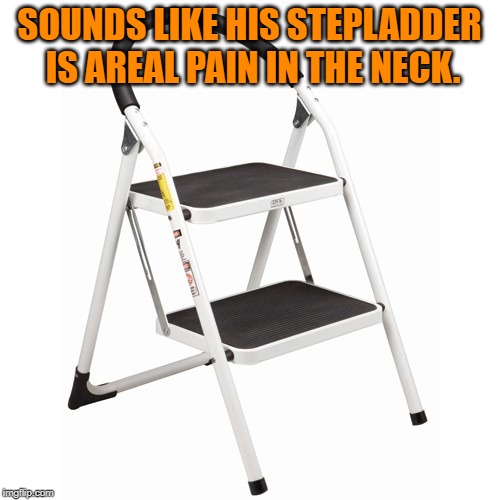 Step Ladder | SOUNDS LIKE HIS STEPLADDER IS AREAL PAIN IN THE NECK. | image tagged in step ladder | made w/ Imgflip meme maker