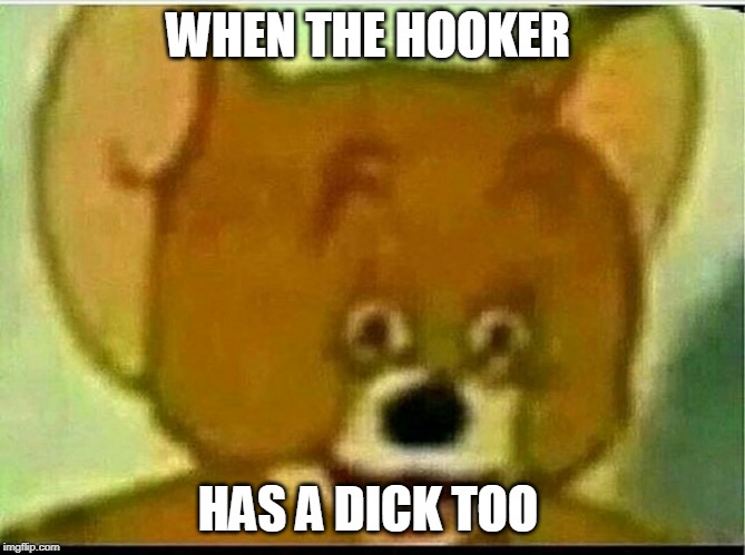 Jerry  | WHEN THE HOOKER; HAS A DICK TOO | image tagged in jerry | made w/ Imgflip meme maker