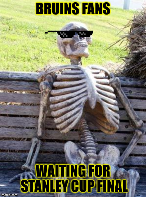 Waiting Skeleton | BRUINS FANS; WAITING FOR STANLEY CUP FINAL | image tagged in memes,waiting skeleton | made w/ Imgflip meme maker
