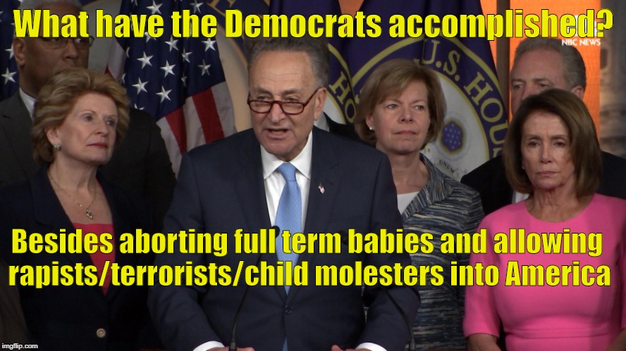 Democrats do nothing |  What have the Democrats accomplished? Besides aborting full term babies and allowing rapists/terrorists/child molesters into America | image tagged in democrat congressmen,abortion,terrorists,rapist,child molester | made w/ Imgflip meme maker