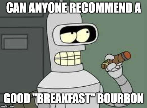 Bender | CAN ANYONE RECOMMEND A; GOOD "BREAKFAST" BOURBON | image tagged in bender | made w/ Imgflip meme maker