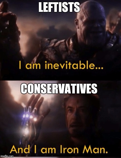 Current elections be like | LEFTISTS; CONSERVATIVES | image tagged in i am iron man | made w/ Imgflip meme maker