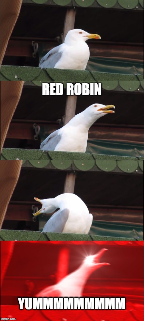 Inhaling Seagull | RED ROBIN; YUMMMMMMMMM | image tagged in memes,inhaling seagull | made w/ Imgflip meme maker