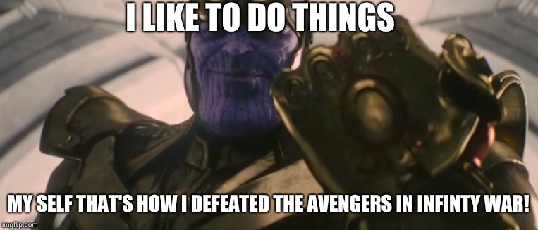 FINE I'll do it myself | I LIKE TO DO THINGS MY SELF THAT'S HOW I DEFEATED THE AVENGERS IN INFINTY WAR! | image tagged in fine i'll do it myself | made w/ Imgflip meme maker