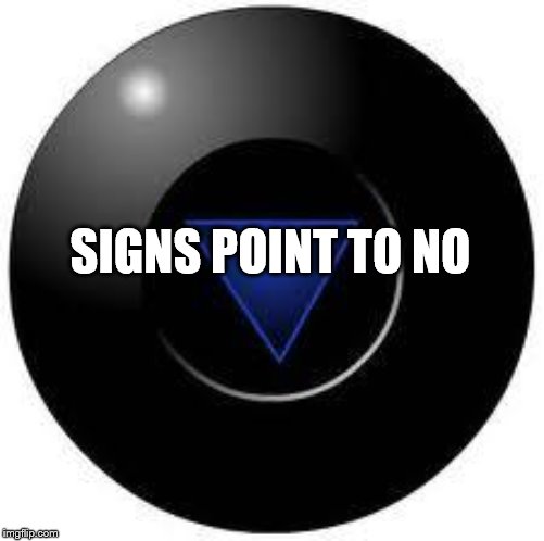 Magic 8 ball | SIGNS POINT TO NO | image tagged in magic 8 ball | made w/ Imgflip meme maker