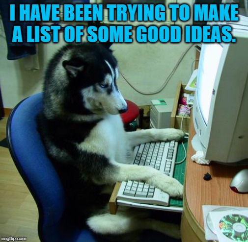 I Have No Idea What I Am Doing Meme | I HAVE BEEN TRYING TO MAKE A LIST OF SOME GOOD IDEAS. | image tagged in memes,i have no idea what i am doing | made w/ Imgflip meme maker