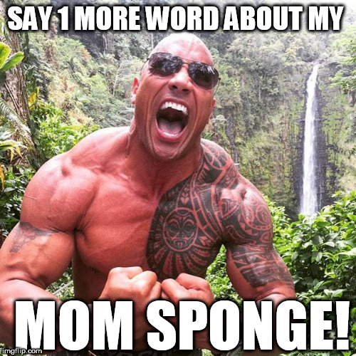 BEST   WATCH  YOURSELF! | SAY 1 MORE WORD ABOUT MY; MOM SPONGE! | image tagged in the rock,spongerobert,one more word,mom,say one more | made w/ Imgflip meme maker