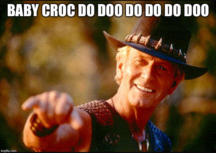 Crocodile Dundee Voodoo  | BABY CROC DO DOO DO DO DO DOO | image tagged in crocodile dundee voodoo | made w/ Imgflip meme maker