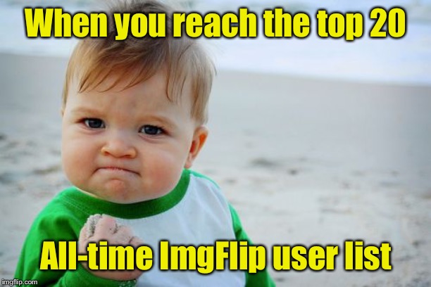 Thanks for your support | When you reach the top 20; All-time ImgFlip user list | image tagged in memes,success kid original | made w/ Imgflip meme maker