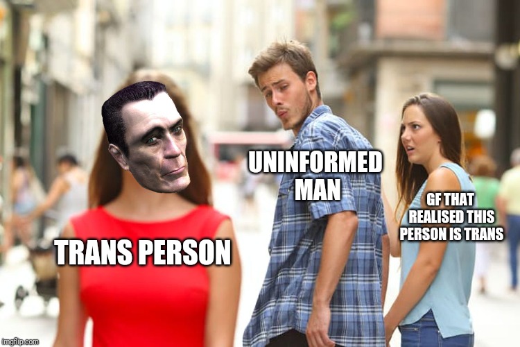 Distracted Boyfriend Meme | UNINFORMED MAN; GF THAT REALISED THIS PERSON IS TRANS; TRANS PERSON | image tagged in memes,distracted boyfriend | made w/ Imgflip meme maker